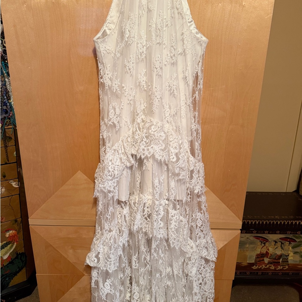 BHLDN White Lace Halter Tiered Maxi Dress - Picture 3 of 8